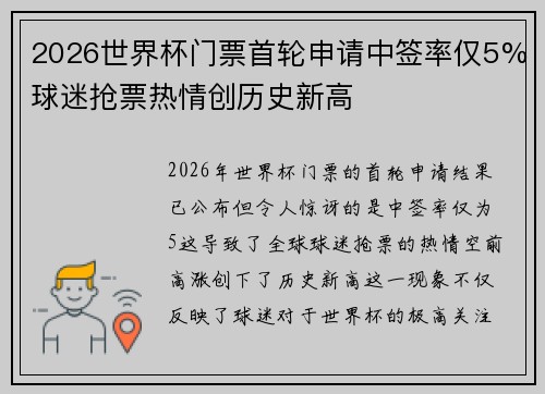 2026世界杯门票首轮申请中签率仅5%球迷抢票热情创历史新高 2026世界杯门票首轮申请中签率仅5%球迷抢票热情创历史新高